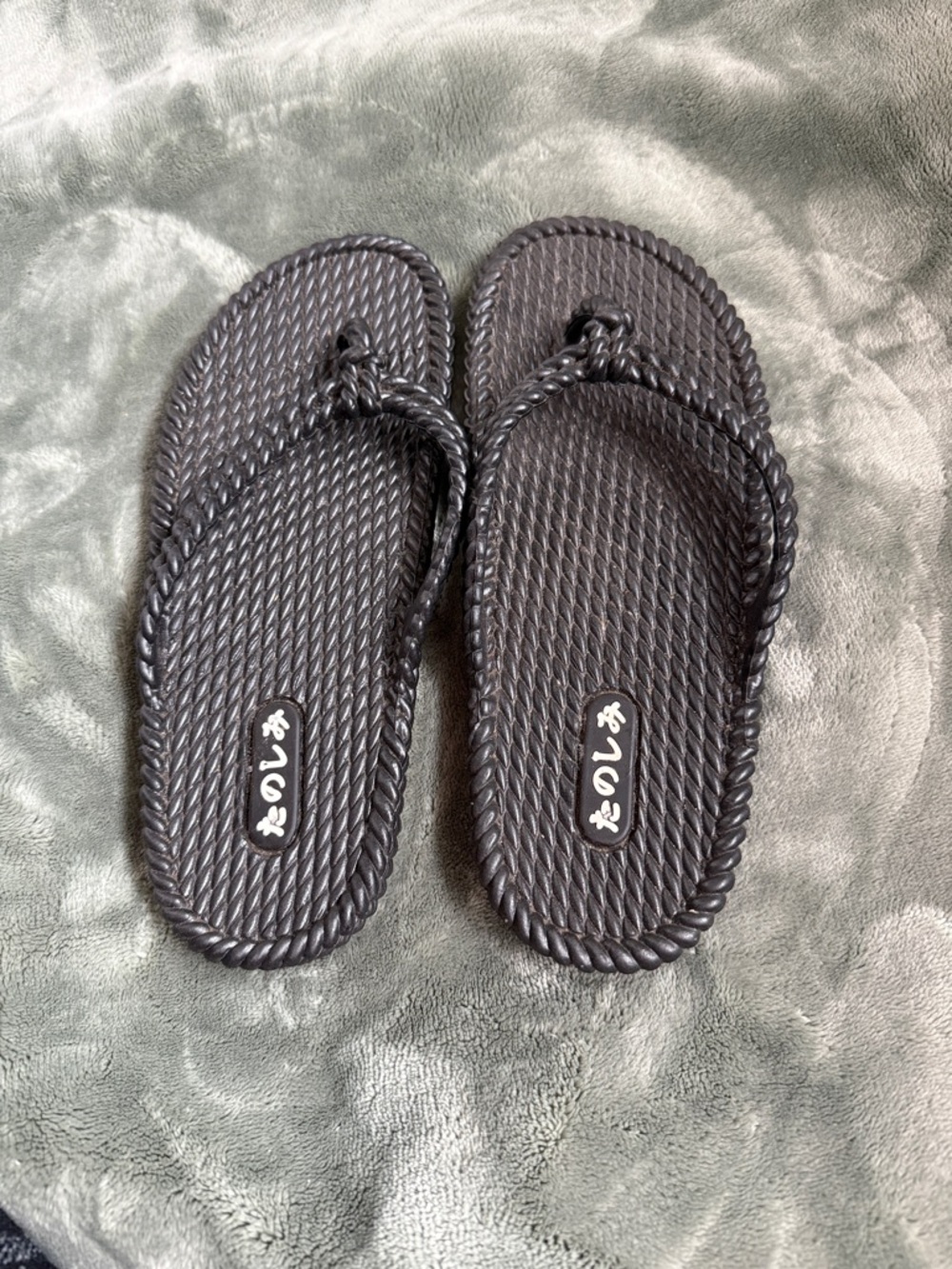 Black Rope-Style Flip Flop Sandals